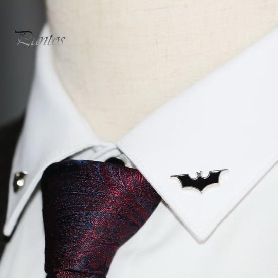 Black Metal Collar Pin 1 Pair Bat Shape Lapel Pins, Men Suit Shirt Versatile Cool Gothic Brooch, Matte Edging Business Pins for Tie Decoration