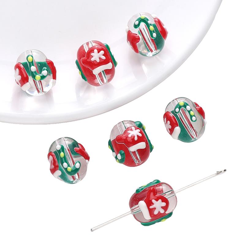 1pc/bag Christmas Series Glazed Colored Hand-Painted Beads DIY Bracelet Necklace Earrings Jewelry Accessories
