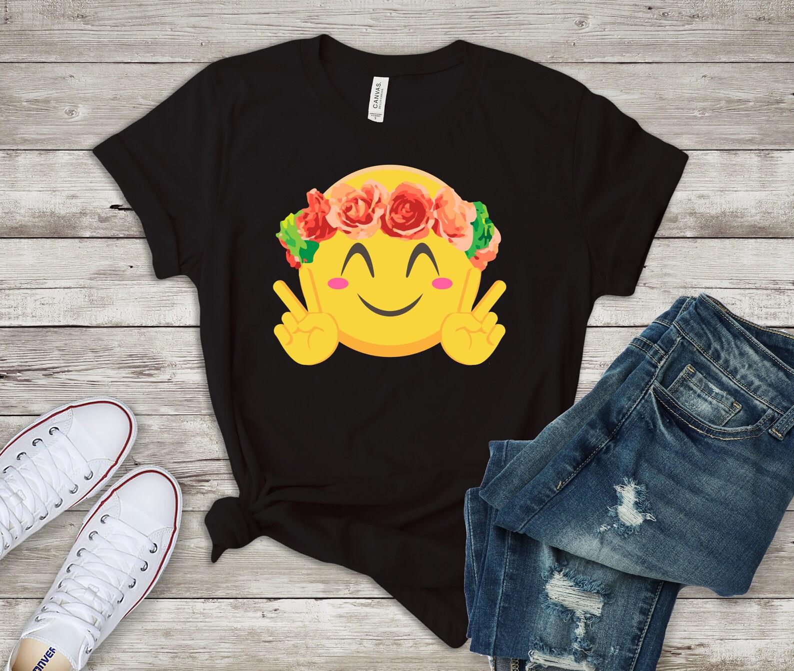 Emoji Shirt/ Flower Crown Emoji Shirt/ Emoji Hippie Shirt/ Awesome Graphic T Shirt/ Emoji Smiley Face Shirt/ Peace Sign Hippie Style Shirt S