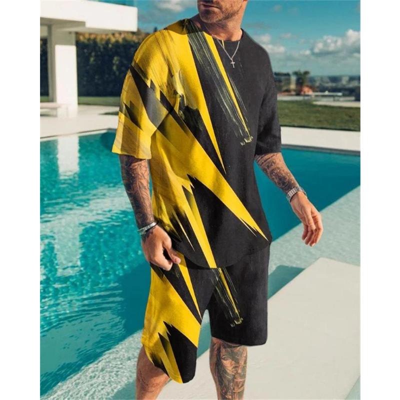 Hawaiian Men's Tracksuit Beach Scenery O-Neck Short Sleeves Shorts 2 Piece Sport Outfit Fashion T-Shirt Men Clothing Casual Suit