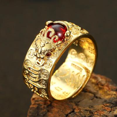 Amuleto de la Suerte Anillo Feng Shui Pixiu para Mujeres Hombres Anillos Ajustables Retro Plateados Buena Suerte y Riqueza Joyería Budista Regalo
