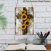2D Flat - Decorative Metal Sign for Wall Art, Durable Aluminum Material 8*12 Inch Featuring Vintage Sunflowers and A Wooden Cross. Ideal As A Holiday