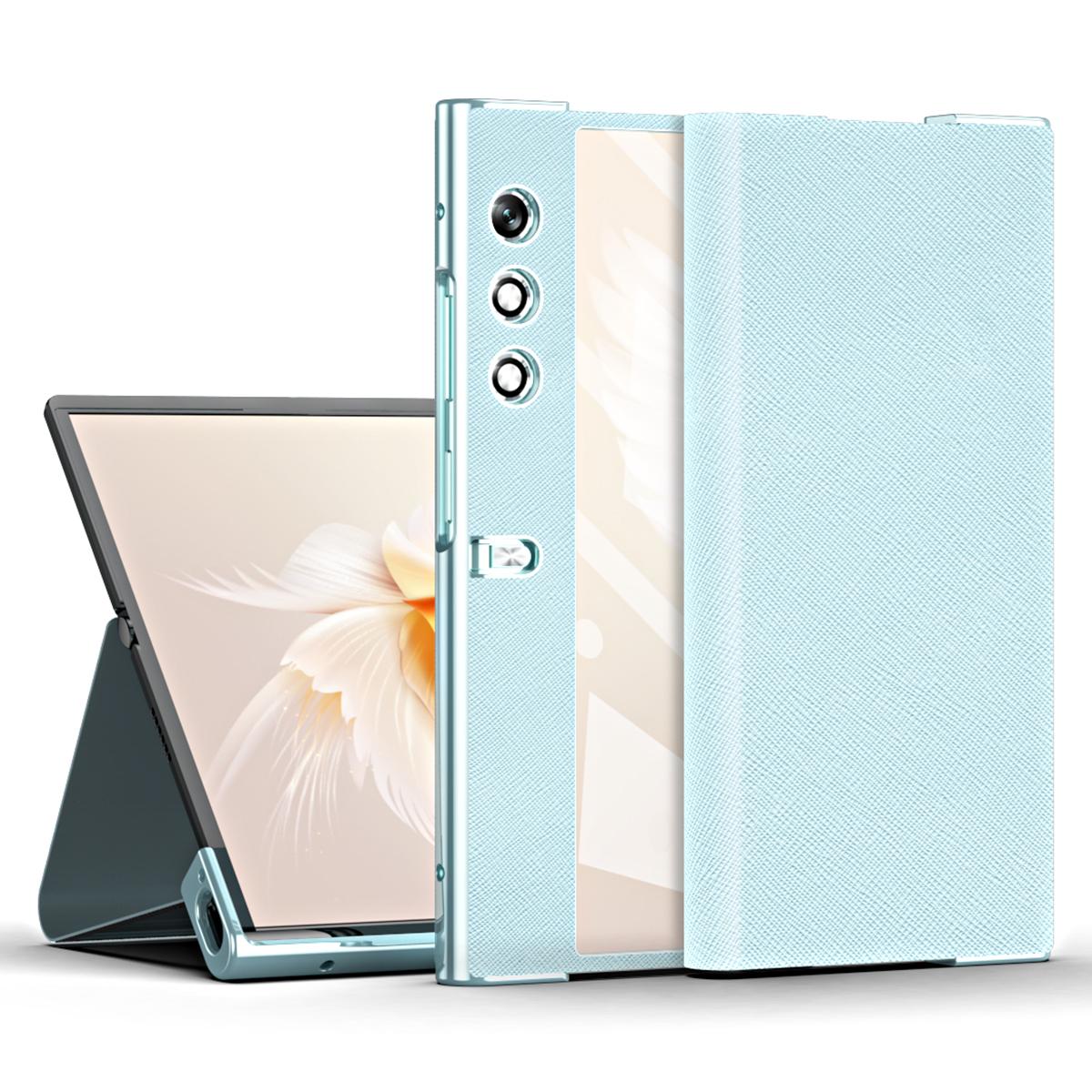 

For Honor V Purse Case Stand Magnetic Phone Cover with Tempered Glass Screen Film Blue