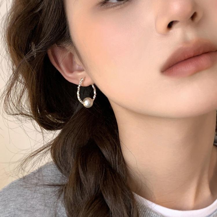 Broken Silver Manta Rose Shijia Pearl Long Fringed Ear Buckle Versatile Exquisite Niche Earrings Earrings