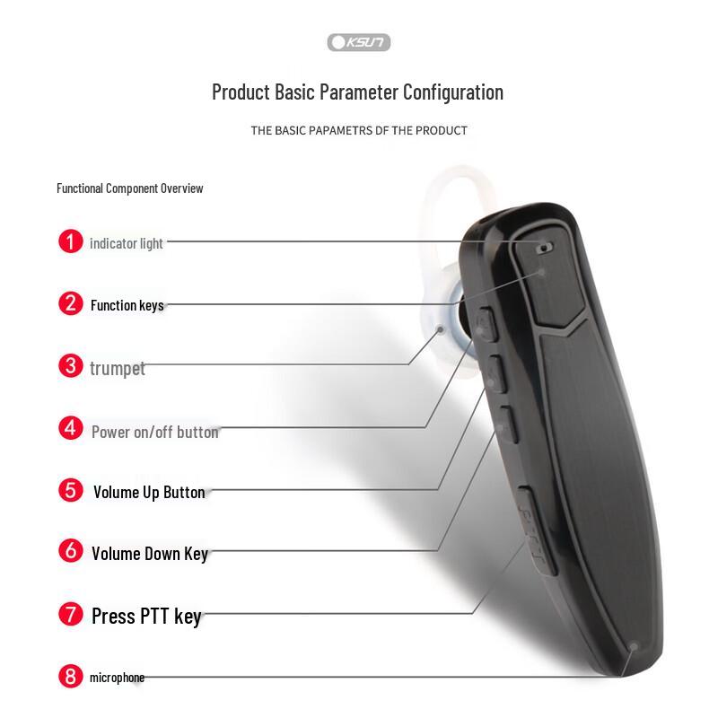KSUN TFSI Bluetooth Ear-hook Walkie-Talkie Headset (CN version)
