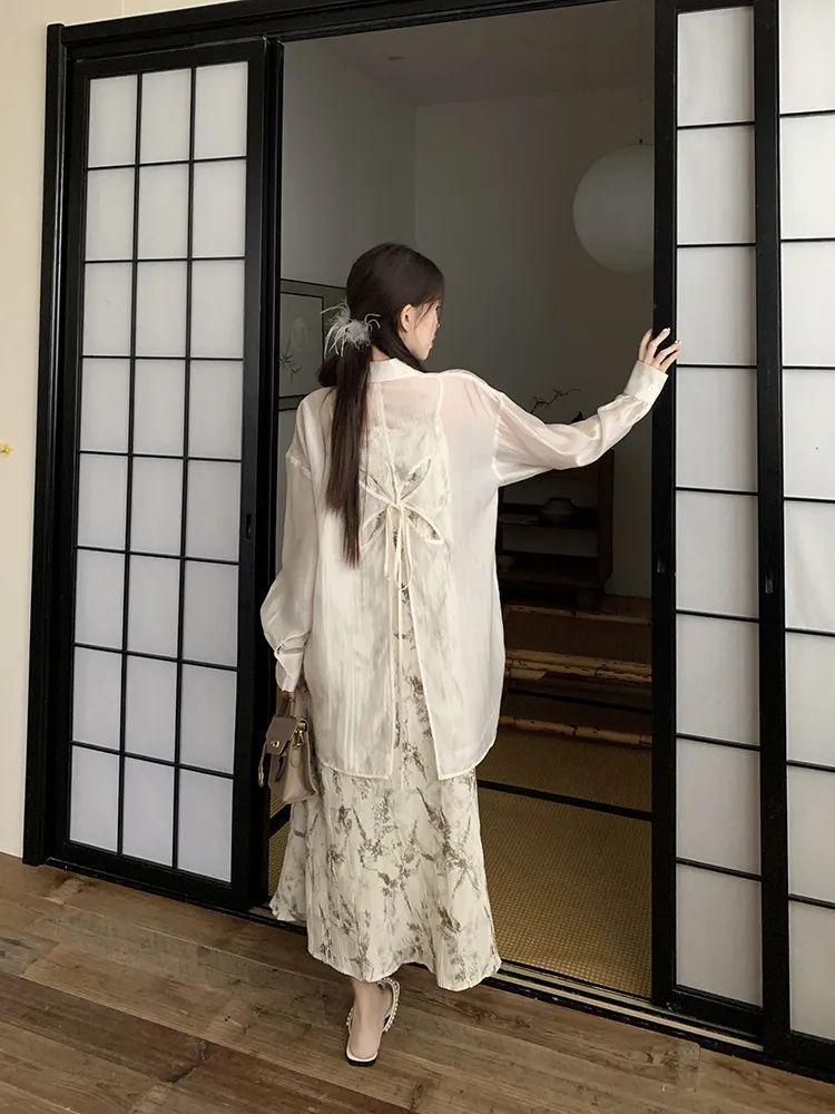 Damski letni kardigan szyfonowy z kołnierzykiem polo: Koszula chroniąca przed słońcem w stylu chińskim