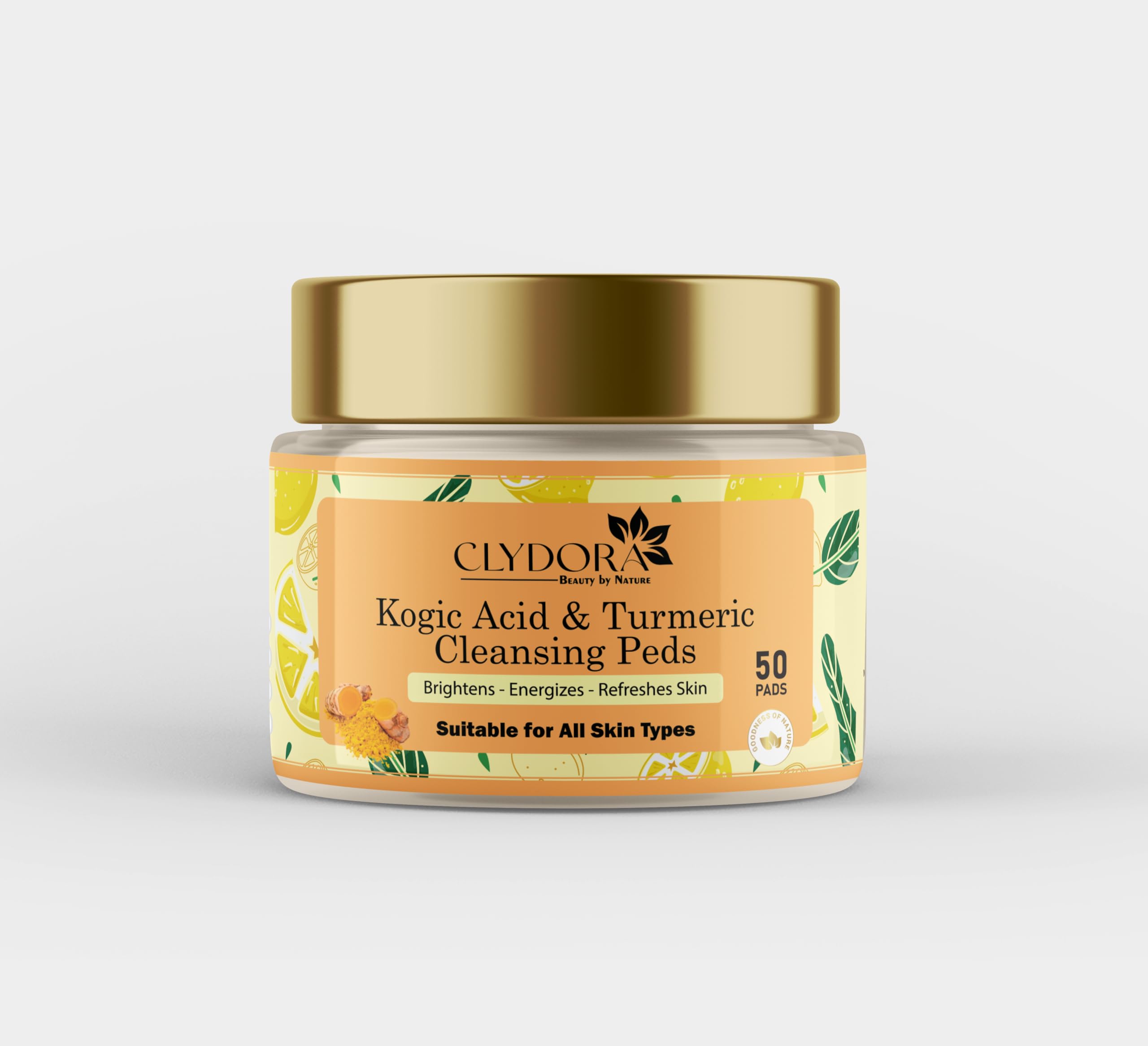 CLYDORA Kojic Acid & Turmeric Cleansing Pads - Brightening & Refreshing Face for Glowing Skin - Gently Exfoliates, Energizes & Evens Tone - Suitabl