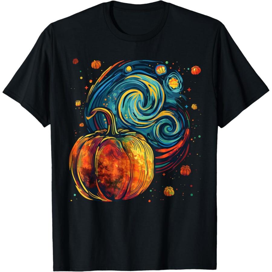 

Милая футболка с тыквой на Хэллоуин, День благодарения, Звездная ночь Ван Гога XXXXXL чёрный