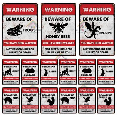 Vintage Warning Beware of Animals Wall Poster, Honey Bees Metal Sheet Sign, Retro Turtle, Wall Art Decorations, UW97