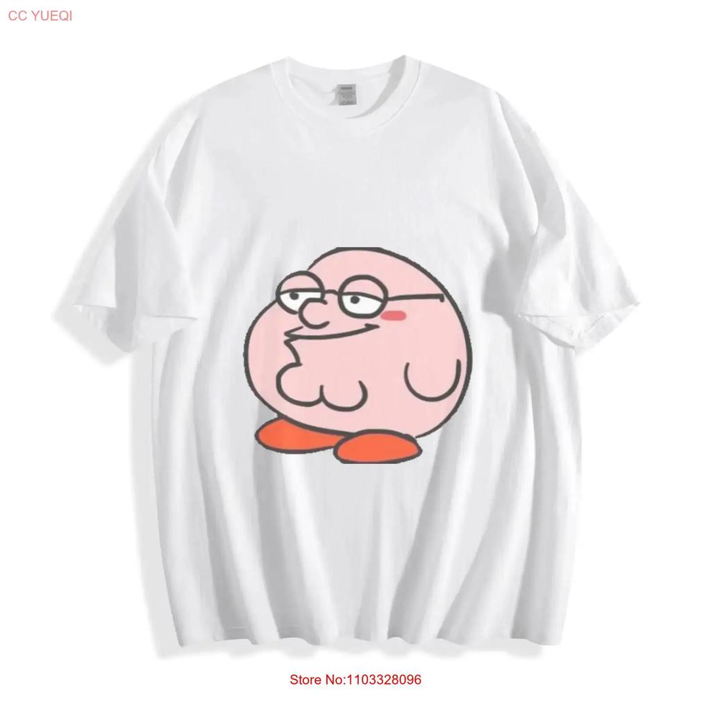 Round Pink Character T Shirt Cute Funny vintage Washed Versatile Comfortable Unisex homme Breathable Stretched Soft streetwear
