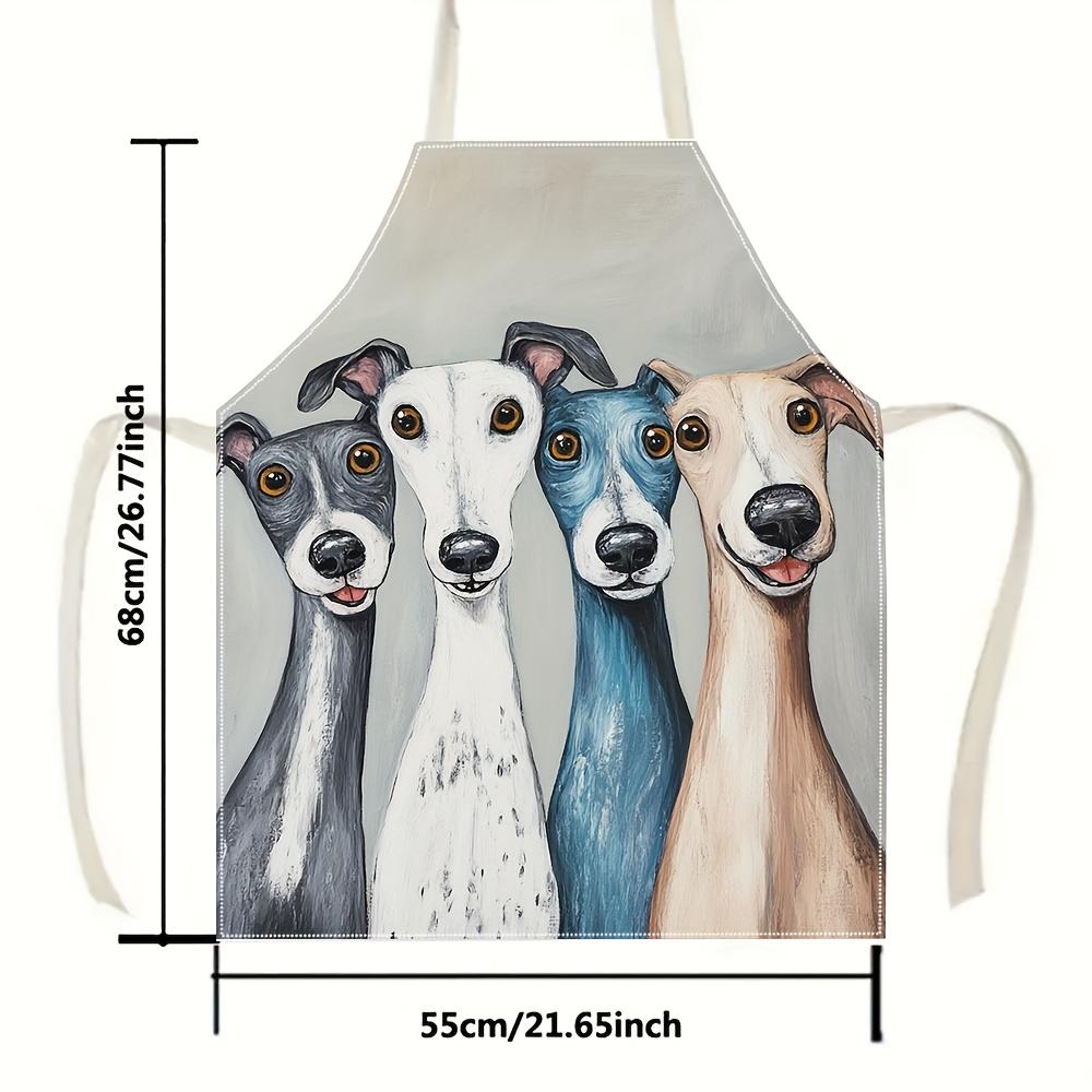 1pc Cute Greyhound Dog Art Apron with Four Colorful Puppies Print Kitchen Baking BBQ Cooking Work Wear Unisex Home ChefGift Idea