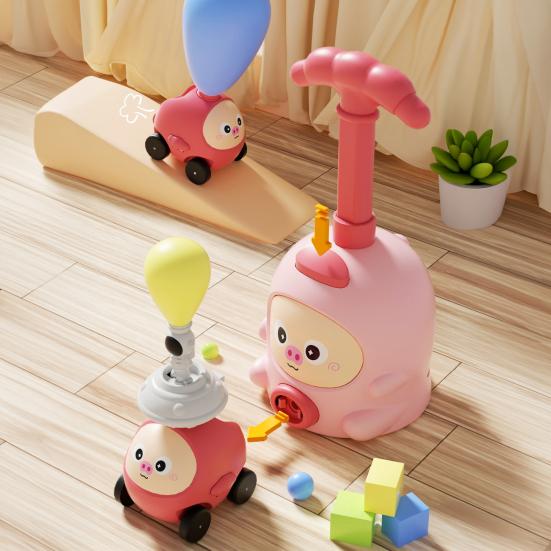 Luftbetriebenes Ballontier-Auto-Spielzeug mit Handpumpe 2-in-1 Cartoon-Schwein Dinosaurier Ente Robbe Ballonauto-Werfer Kleinkinder Jungen Mädchen Trägheitsfahrzeug Spielzeug
