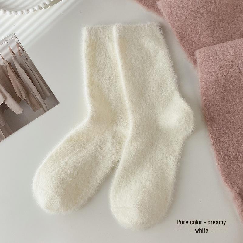 

Женские толстые носки средней длины из норкового бархата для осени и зимы - теплые плюшевые носки для сна pure color, one size
