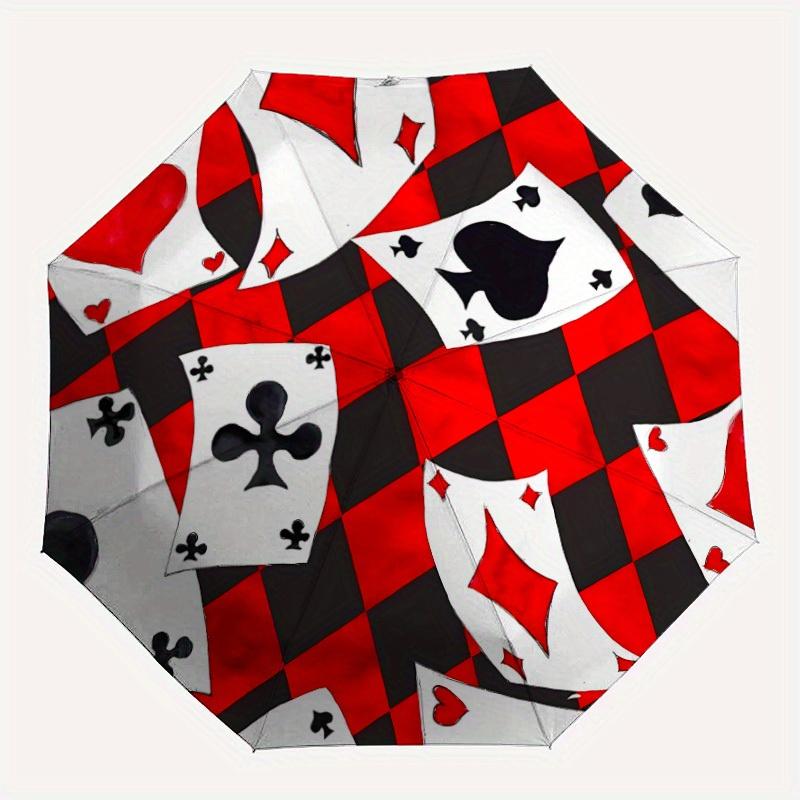 

1pc Playing Cards Pattern Automatic Open, Sturdy Iron Frame, Compact Folding Design, All-Season Portable Umbrella for Women & Men yy250801056