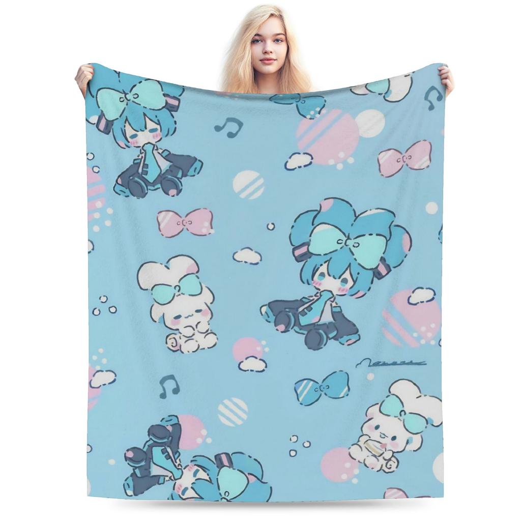 Hatsune Miku Anime Blankets Fleece Spring Autumn Multifunction Lightweight Throw Blanket for Bedding Car Plush Thin Quilt