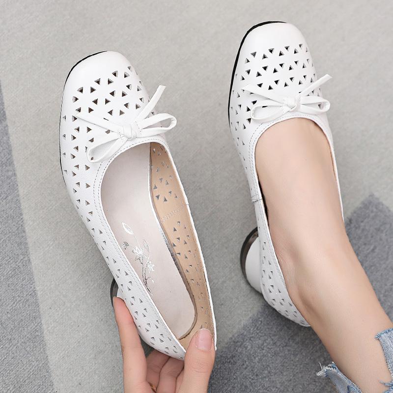 Fashion GKTINOO 2025 Summer Fashion Ladies Shoes Hollow Women Casual Med High Heels Tenis Feminino Genuine Leather Sandals Plus Size