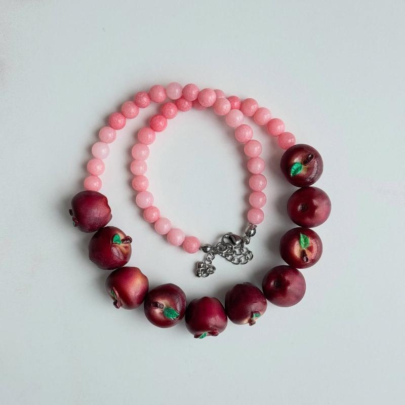 Vintage Stil Frucht Anhänger Halskette 3D Erdbeere Granatapfel Perlen Perlenkette Süßer Schmuck Für Frauen Täglichen Und Party Gebrauch