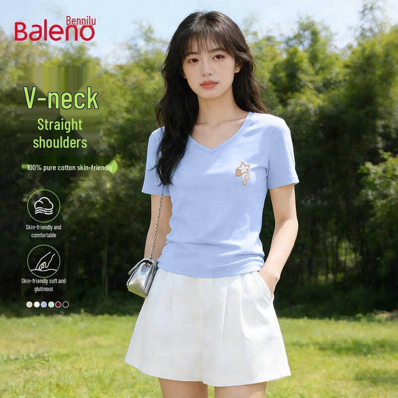 Baleno Women s V-Neck Short Sleeve Cotton T-Shirt L