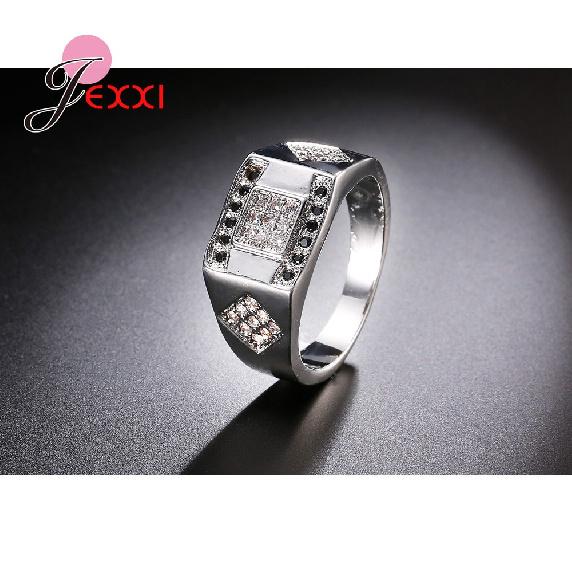 Letter H Fashion 925 Sterling Silver Color Punk Rings For Women Men White Black Cubic Zircon Crystal Bridal Finger Ring Jewelry
