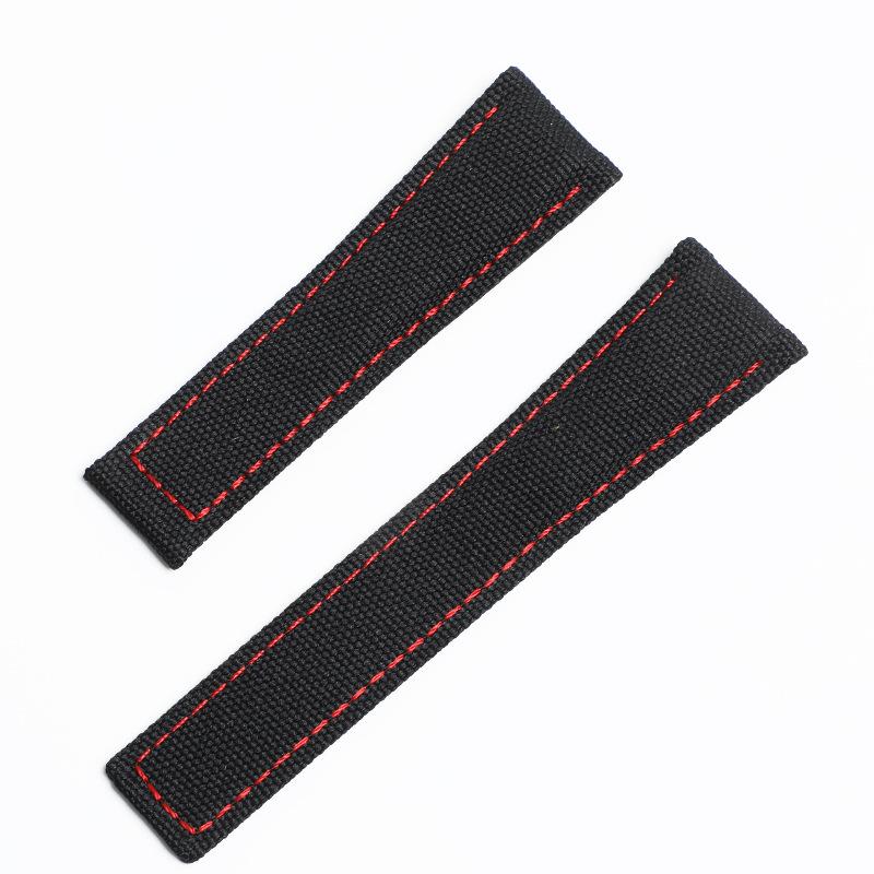 HY Hao Ya Men's Genuine Leather & Nylon Canvas Watch Strap with Velcro Closure, Available In 20mm and 22mm Sizes.