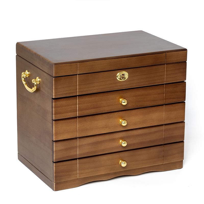 Exquisite Vintage Solid Wood Jewelry Box with Lock for Necklaces, Earrings, and Rings