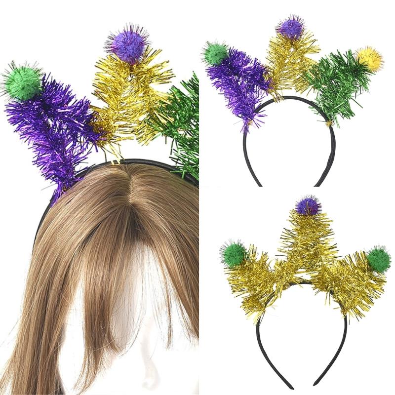 Shimmering Carnivals Party Accessories Pompoms Headband for Mardi Gras Festival Theme Party Props Hairband Holiday Props