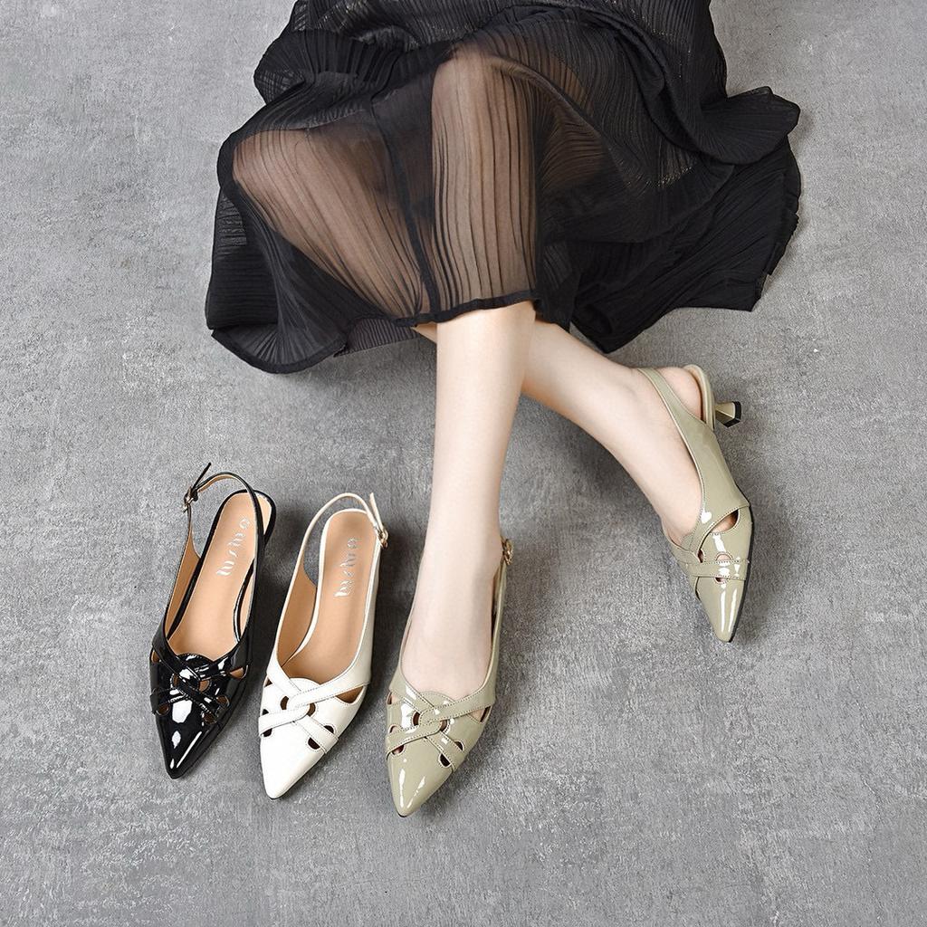 Pointed Stiletto Sandals Women's Summer Small Fresh Woven Hollow Sandals Bag Head Empty Cat Heel Shoes