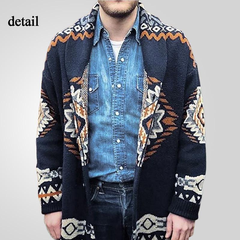 Cardigan casual da uomo, di media lunghezza, con collo a scialle vintage, a maniche lunghe, lavorato a maglia, con bottoni, maglione spesso invernale, in maglia, per uomo