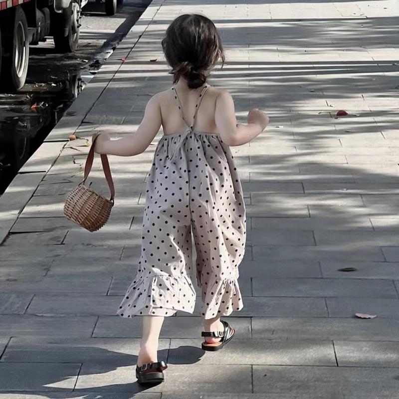 Children Girls' Suspender Jumpsuit Polka Dot Printed Loose Kids Jumpsuit
