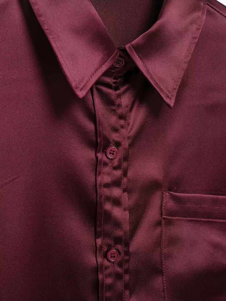 TAOP&ZA Women's Spring/Summer Elegant Solid Silk Satin Slim Fit Shirt