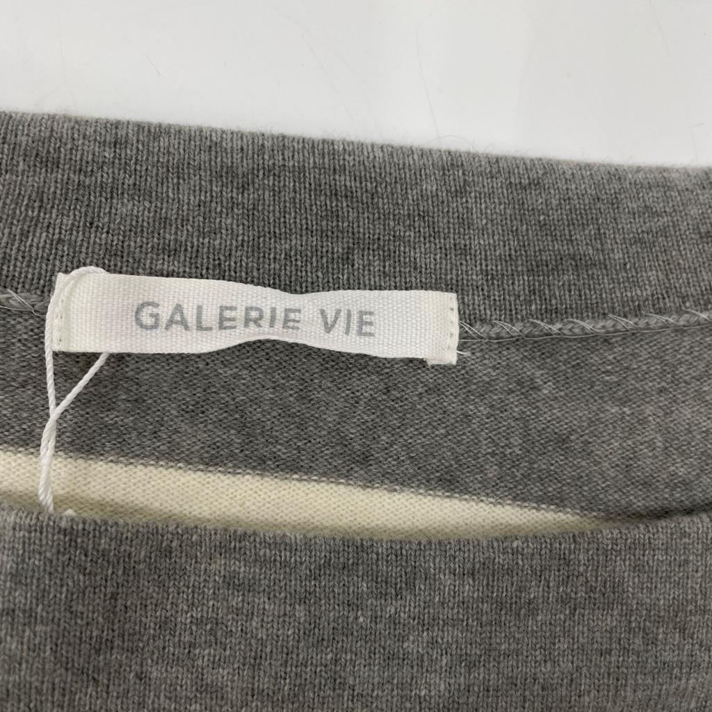 GALERIE VIE 23-02-24-02201TN 100% Wool Border Knit Tops F Gray X whiteUsed