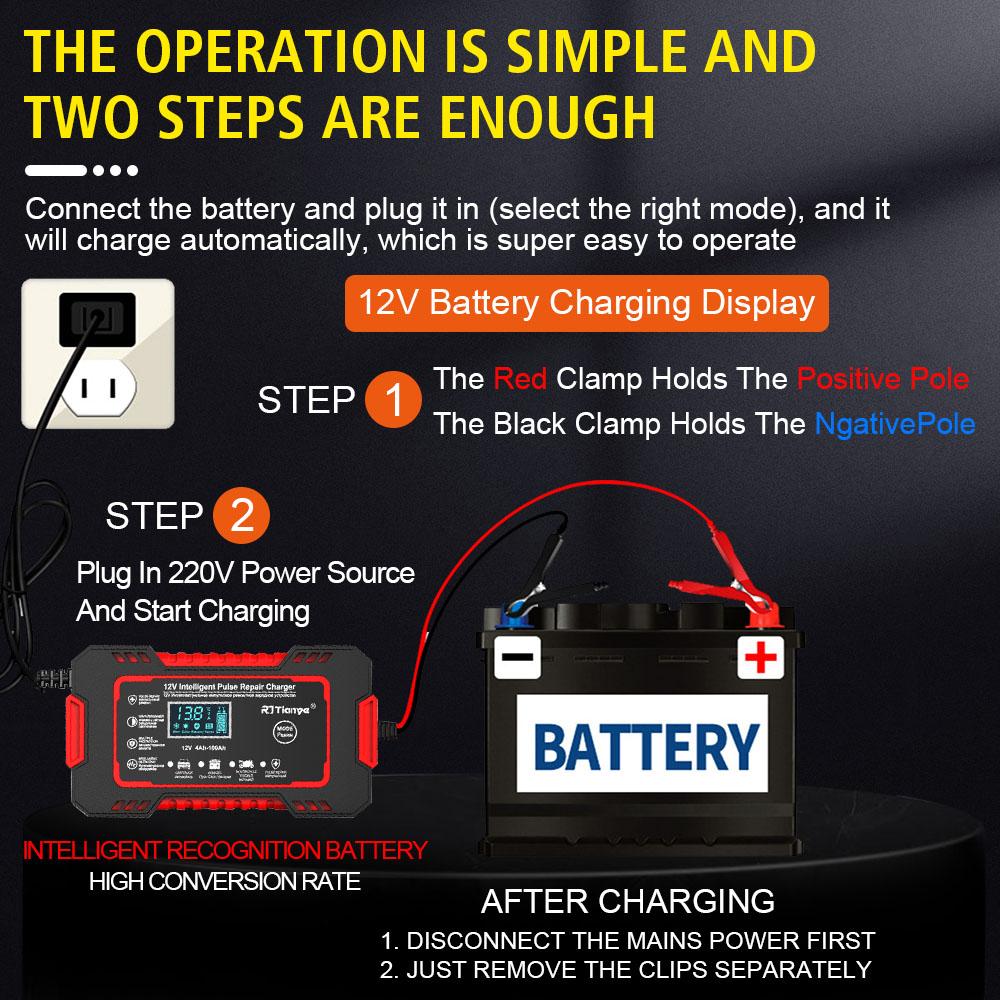 For Auto Moto Wet Dry Lead Acid AGM Gel Power Pulse Repair LCD Display Quick Charge Car Battery Charger 12V 6A