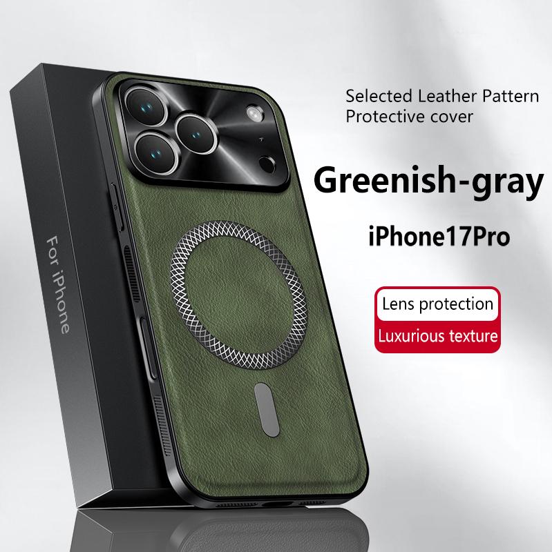 Luxury PU Leather Phone Case For Apple iPhone 17 Pro Max 17 Pro 17 Magsafe Magnetic Metal Ring Lens Protection Shockproof Cover