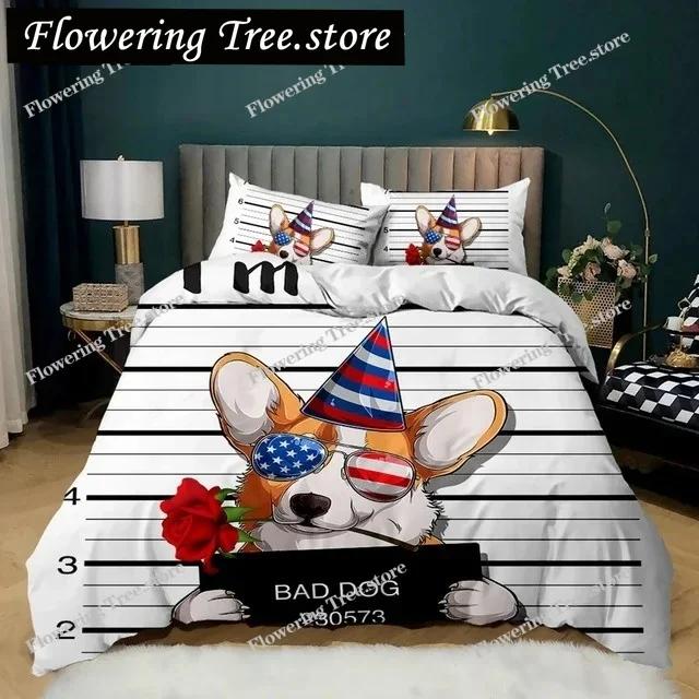 Cartoon Dog Duvet Cover Set Multicolor Watercolor Cute French Bulldog Bedding Set for Girl Boy Polyester Puppy Theme Quilt Cover