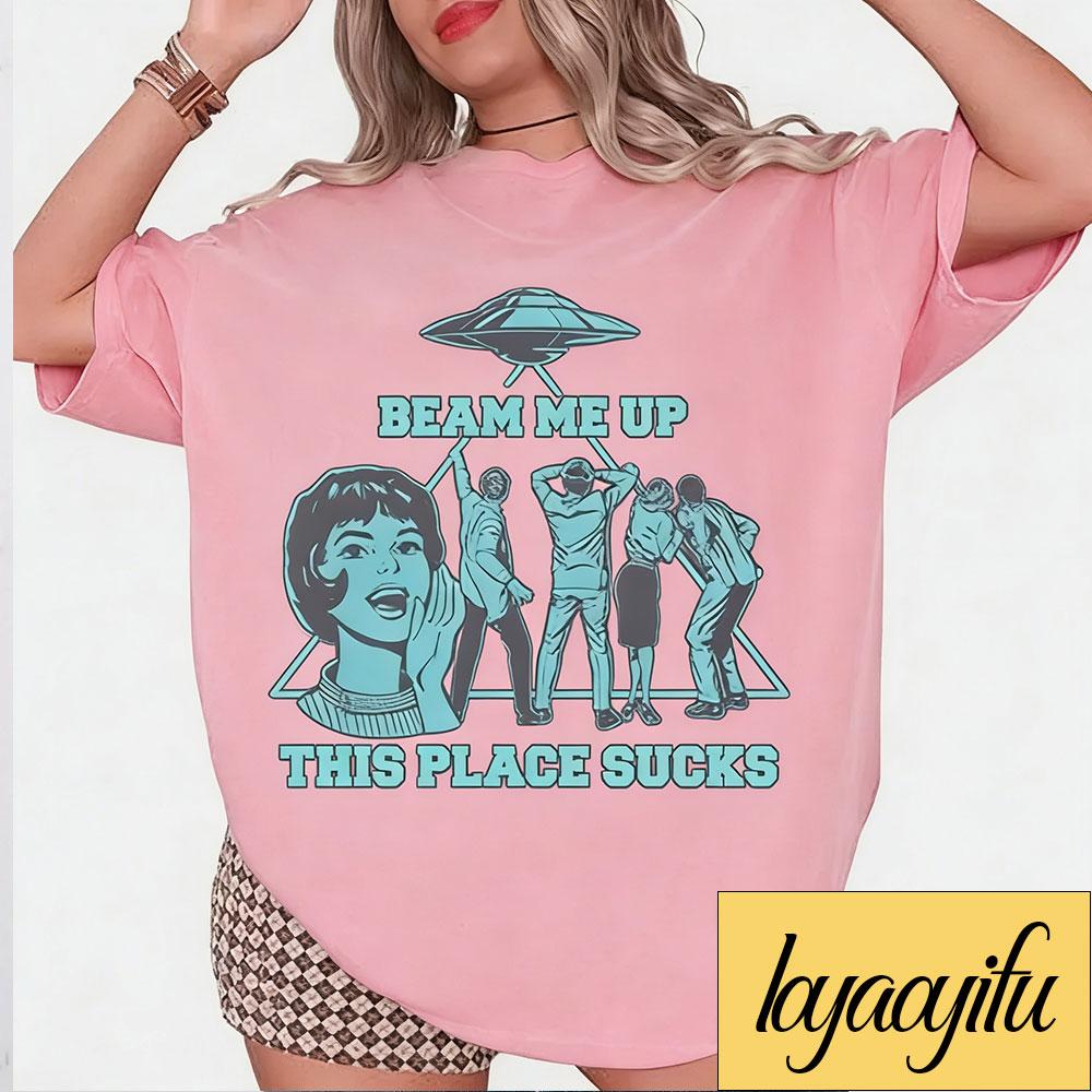 Funny Beam Me Up UFO Graphic Shirt Alien Abduction Tee Graphic T Shirts Y2k Top Women Clothes Aesthetic Tee Cotton Shirts S