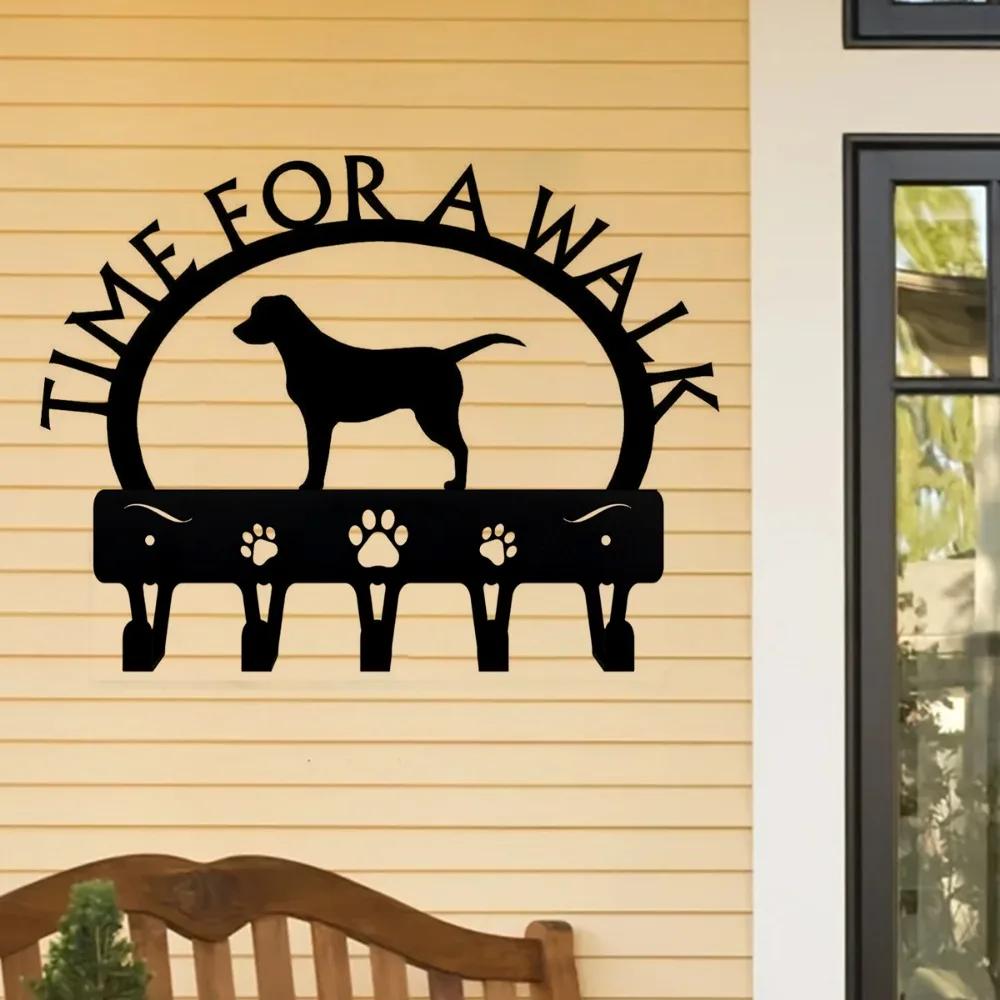 1pc Labrador 'Time for a Walk' Key Rack Dog Leash Hanger - Hallway Key Holder with Bathroom Towel Hooks Wall Coat Rack