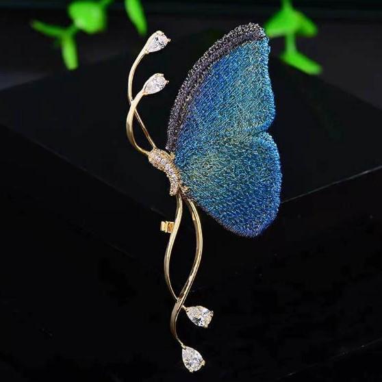 High-End Blue Embroidered Butterfly Brooch - Women s Luxury Corsage Pin Other Size