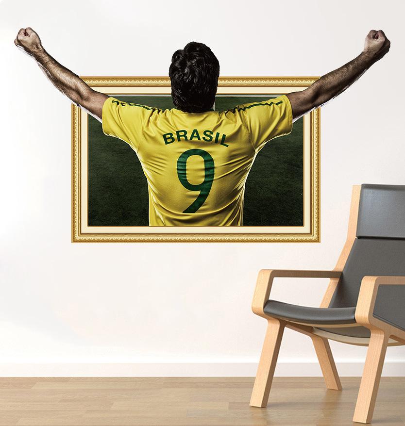 

За сломанной стеной футболист съемные обои вид из окна наклейка наклейки украшение дома плакат настенные художественные наклейки