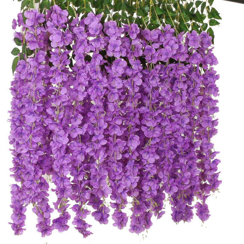 Artificial Wisteria Flower Garland: Violet Hanging Silk Vine for Weddings and Ceiling Decor