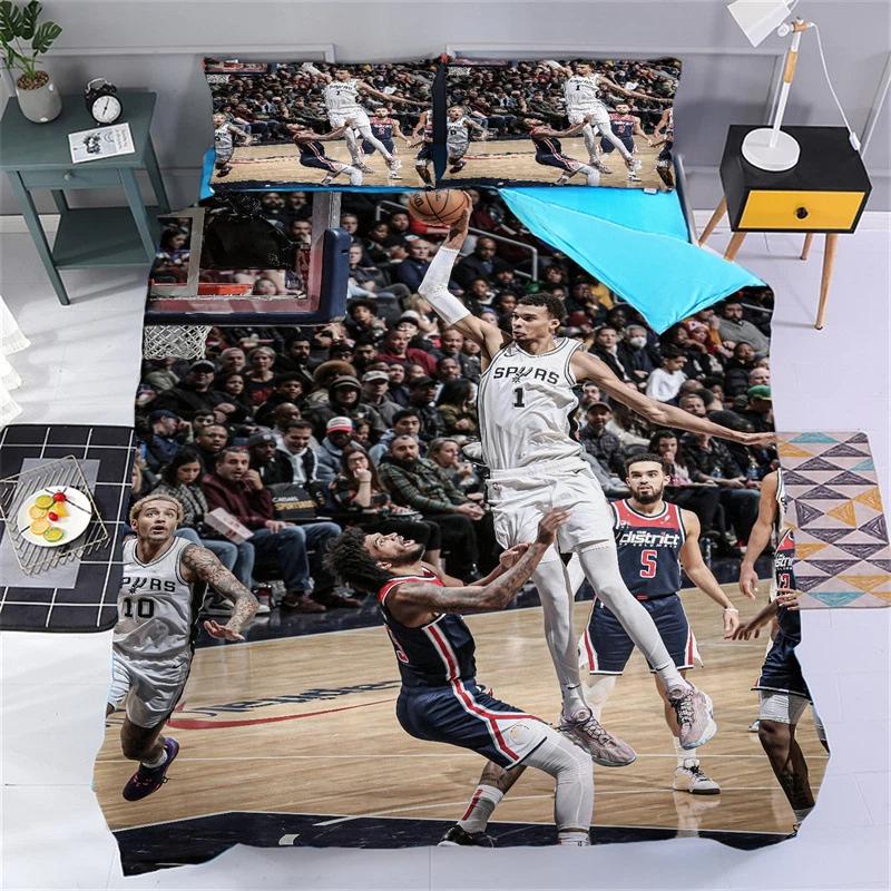 Ensemble de literie Étoile de Basketball San Antonio Impression 3D Housse de couette en duvet Housse de coussin pour Étudiant Adulte Cadeau pour fan de Basketball 135X200CM-2PCS