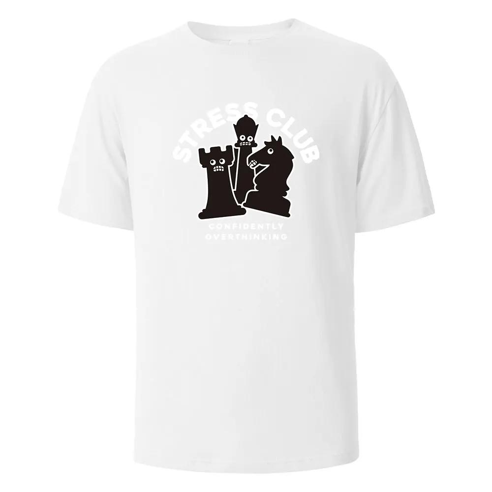 Stress Club Print T-Shirt 100% Cotton Summer Tees For UnisexOversize Casual Tops