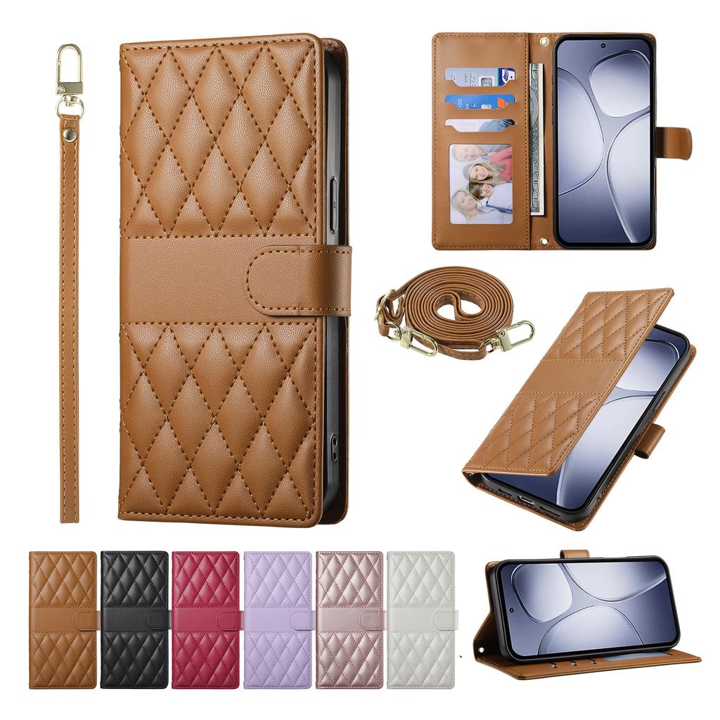 Crossbody Cards Solt Leather Wallet Case For Xiaomi POCO X7Pro X7 Pro X6 F7 F6 5G Grid Long Lanyard Book Flip Kickstand Cover
