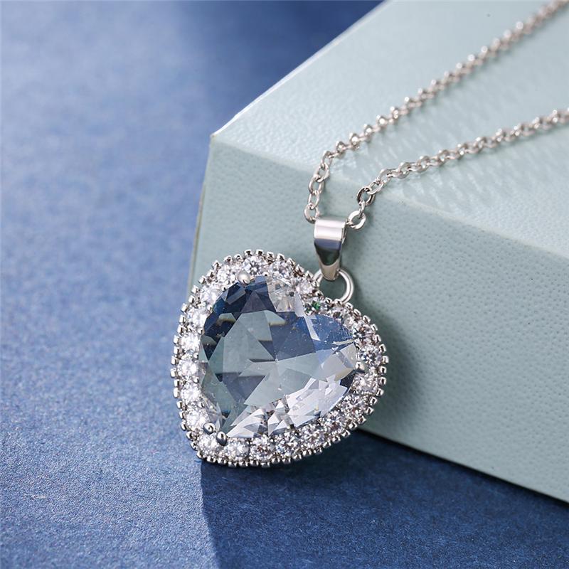 

Радуга кубический цирконий сердце кулон ожерелье сердце камень серебряная цепочка на ключицу для женщин юбилейные украшения белый