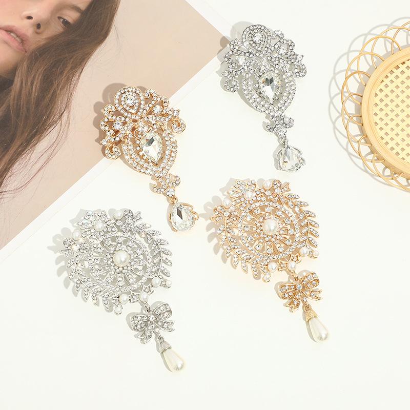 Fashion Teardrop Brooch Large Flower Bridal Brooch Party Banquet Wedding Pin Jewelry