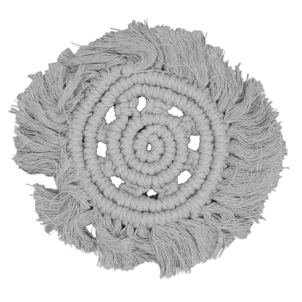 4pcs Cotton Thread Woven Drink Coasters with Tassel Round Pure Color Elegant Lipstick Pot Pads Mats