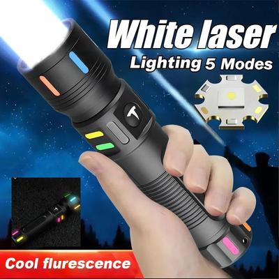 Portable USB Rechargeable LED Flashlights High Power White Laser Lantern Zoom Powerful Torch Lamp Outdoor Camping Fishing Lamp