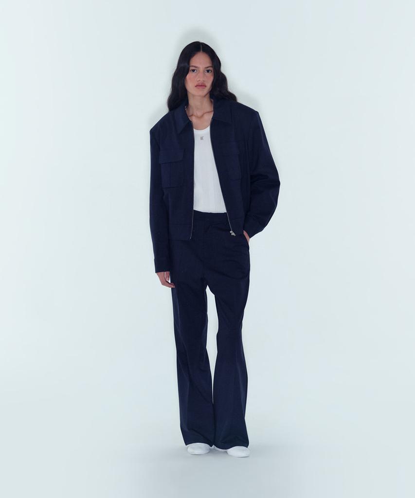 Noiseu W Japanese Pinstriped Flared Pants - Navy
