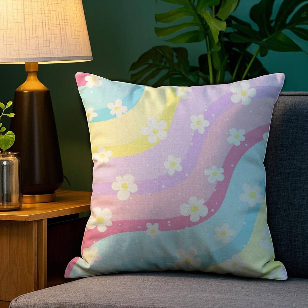 Colorful Daisies Pillow Case Plush Fabric Soft Double Sided Print Sofa Cushion Cover Throw Pillow Covers