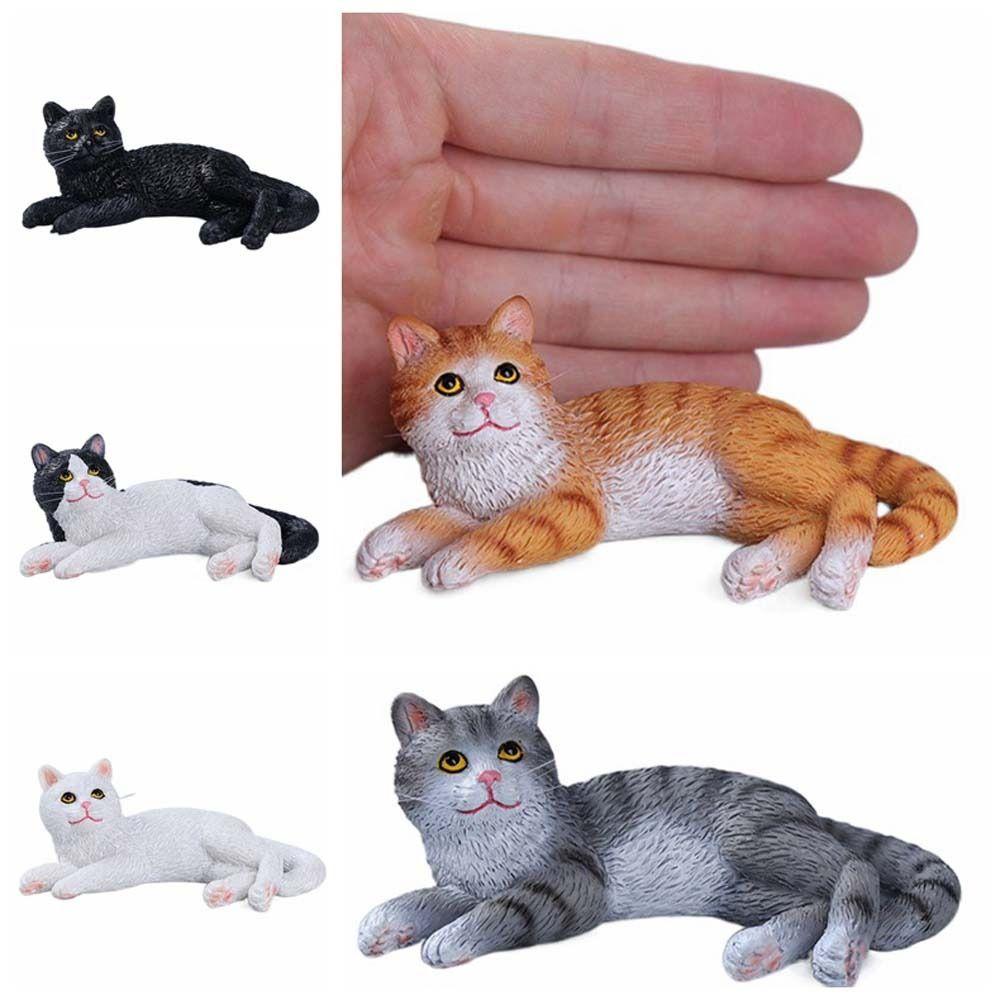 Simulation Cat Pet Model Cartoon Lying Cat Statue Adorable Cat Ornament  Dashboard Figurine