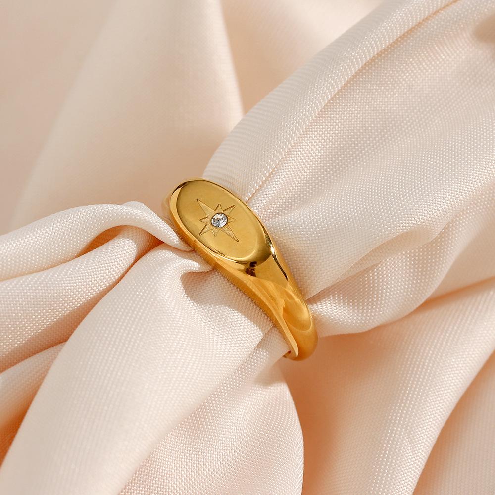 Europäisch-Amerikanische Mode 18K Gold Plated Edelstahl Ovaler Stern Zirkon Ring